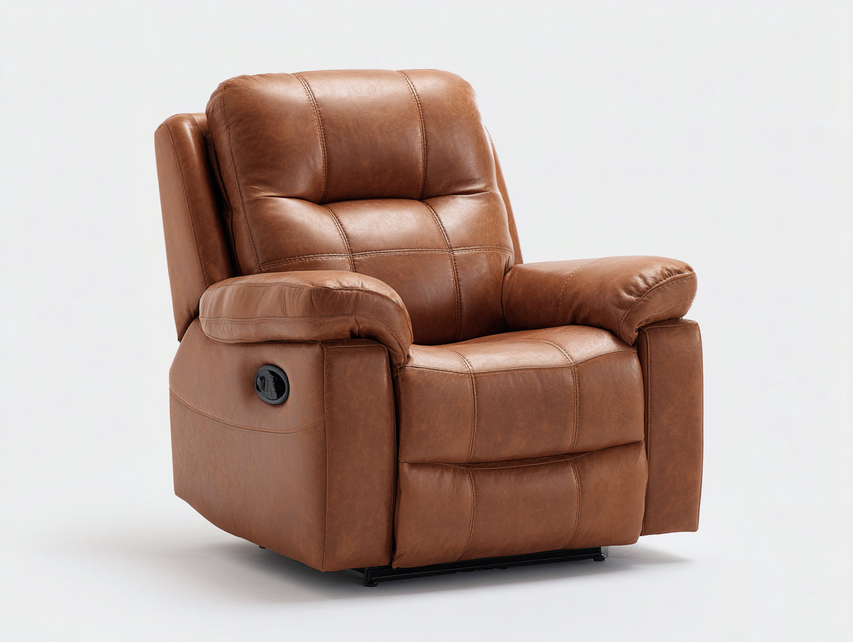 Poltrona reclinabile - similpelle - 97x93x103 cm - marrone cognac - classica imbottita