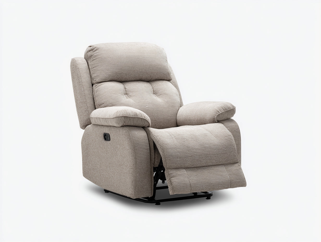 Poltrona reclinabile - tessuto - 106x90x107 cm - beige grigio - moderna imbottita con poggiapiedi