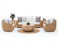 Divani da esterno - Rattan-Legno-Tessuto - 228x96x80 cm - Naturale-Bianco-Grigio chiaro - Stile scandinavo moderno