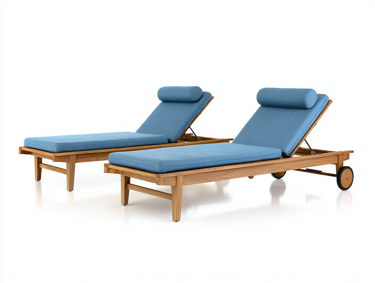 Lettino prendisole - legno massello-tessuto - 203x73x88 cm - azzurro-legno naturale - stile moderno