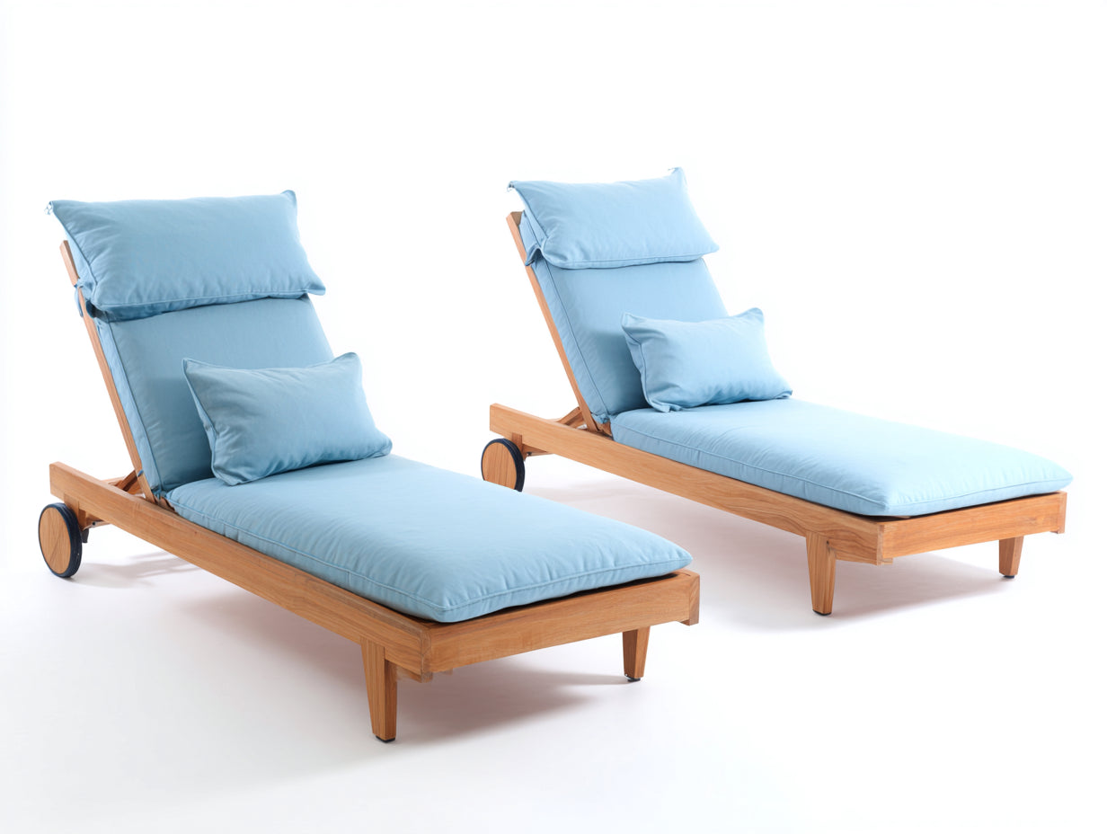 Lettino prendisole - legno massello-tessuto - 201x72x93 cm - azzurro chiaro-legno naturale - stile minimalista