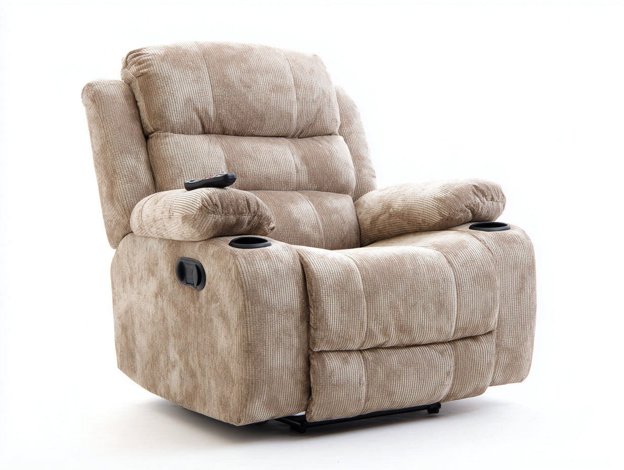 Poltrona reclinabile - tessuto - 103x95x110 cm - beige sabbia - moderna imbottita con portabicchiere e tasca laterale