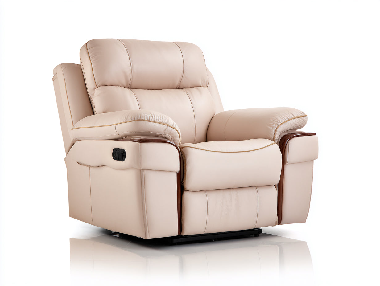 Poltrona reclinabile - similpelle - 104x95x106 cm - beige rosato - moderna imbottita con comando laterale