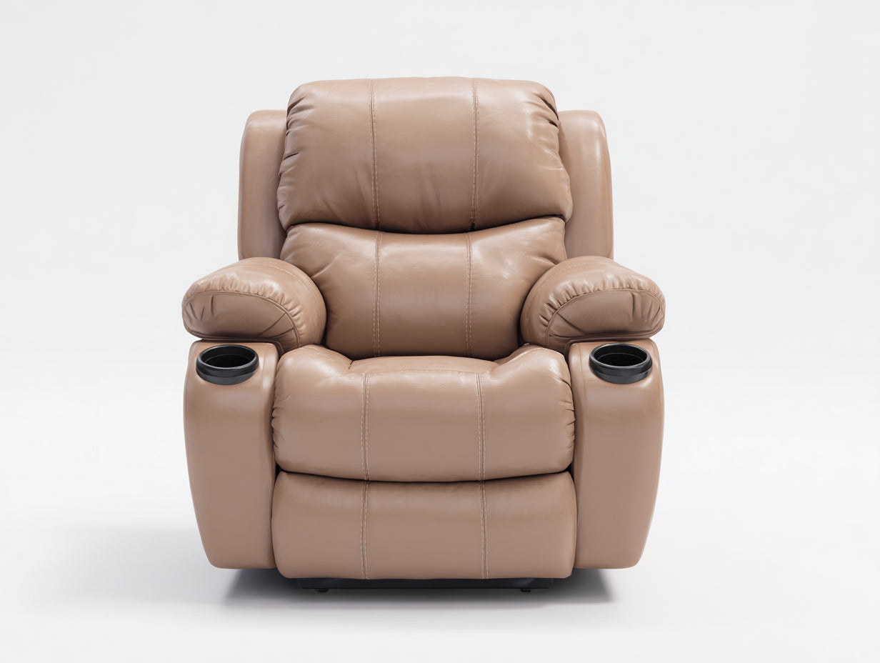 Poltrona reclinabile - similpelle - 95x92x104 cm - beige chiaro - moderna con portabicchieri