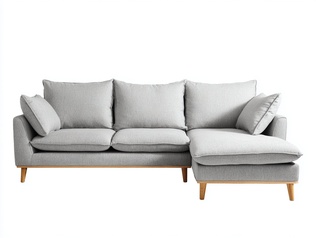 Divano angolare - tessuto-legno - 269x160x86 cm - grigio chiaro-legno naturale - scandinavo