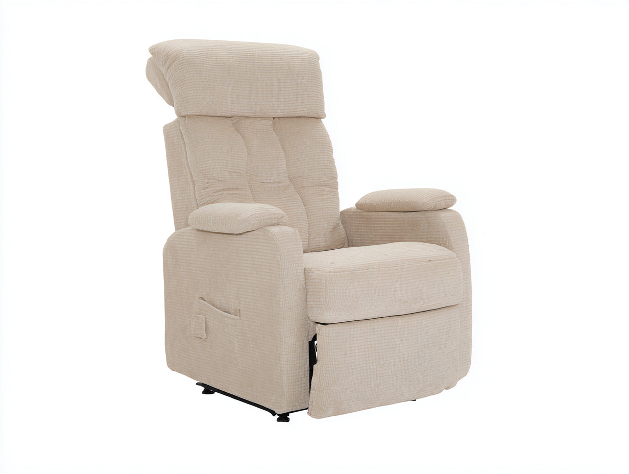 Poltrona reclinabile - tessuto - 99x91x110 cm - crema - moderna imbottita con tasca laterale