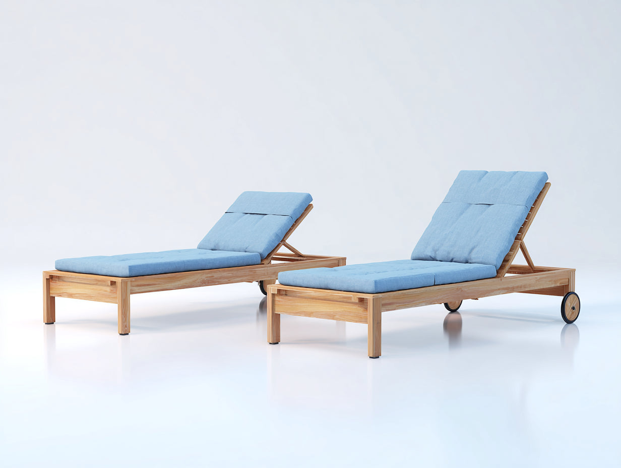 Lettino prendisole - legno massello-tessuto - 196x68x84 cm - azzurro chiaro-legno naturale - stile contemporaneo