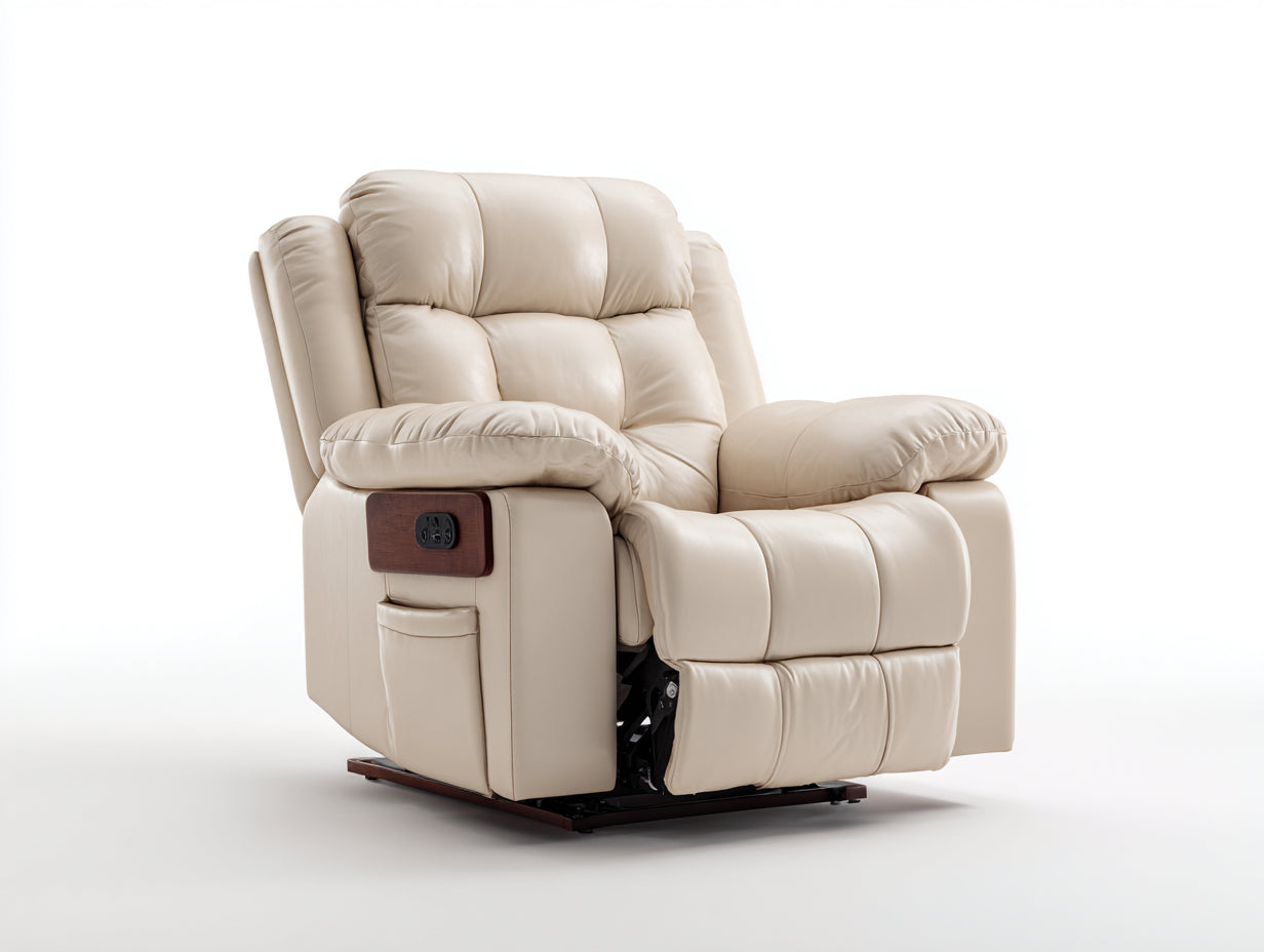 Poltrona reclinabile - similpelle - 103x94x107 cm - crema - moderna imbottita con pannello laterale