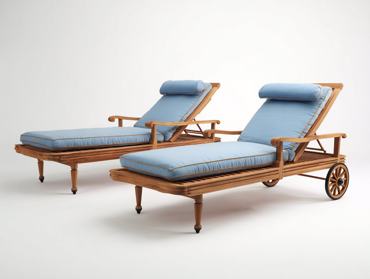 Lettino prendisole - legno massello-tessuto - 204x76x95 cm - azzurro-legno naturale - stile classico