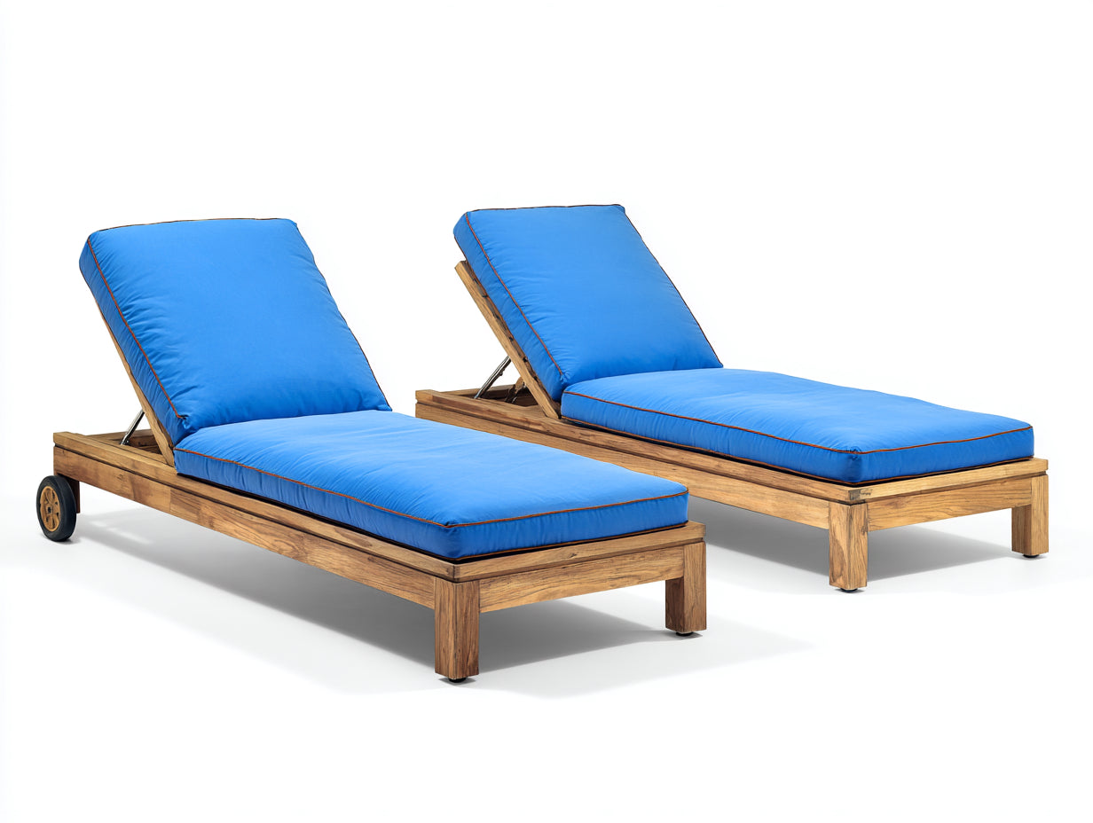 Lettino prendisole - legno massello-tessuto - 197x71x89 cm - blu-legno naturale - stile contemporaneo